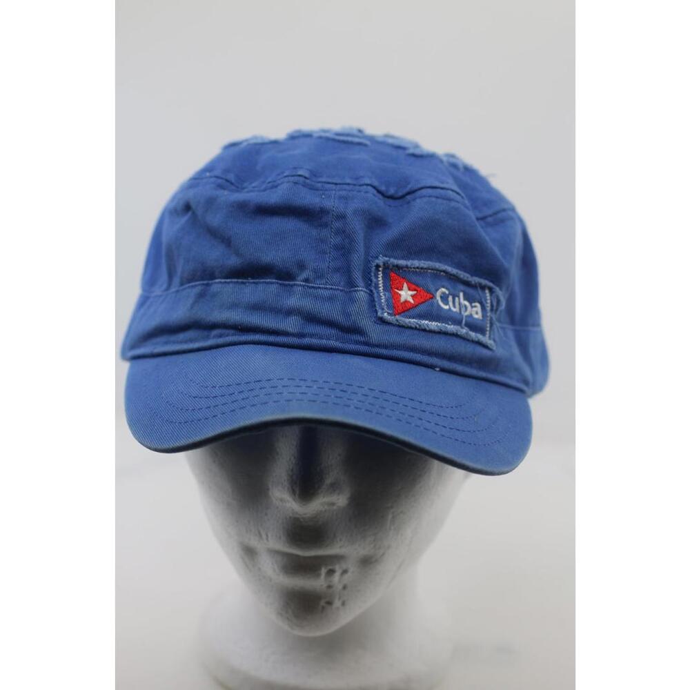 Vintage Cuba Blue Military Style Cap Distressed Cotton Adjustable